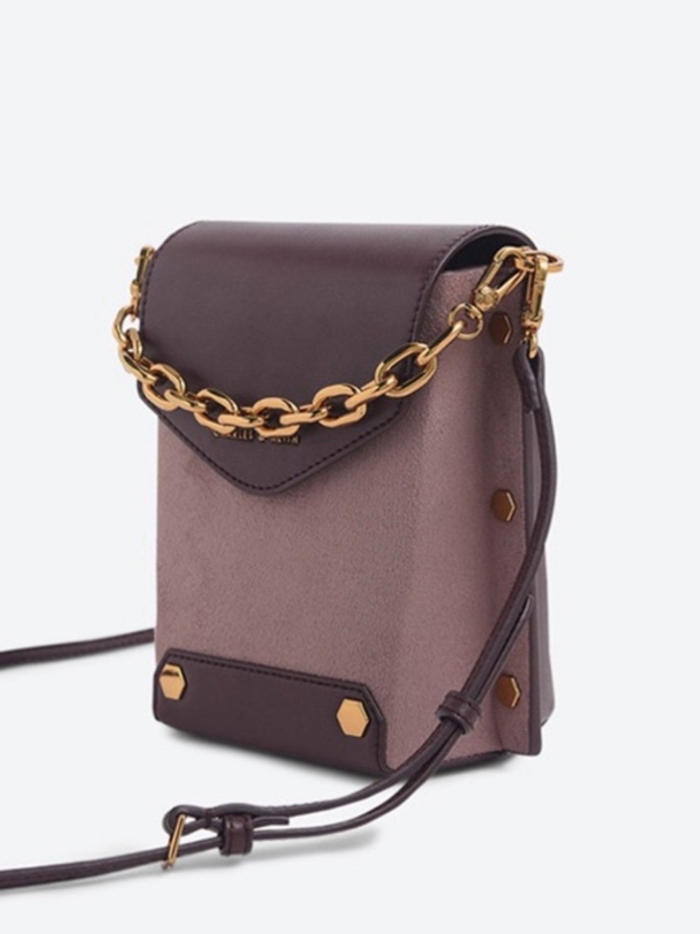 Charles & Keith Two-Tone Plum Mini Bag with Gold Chain